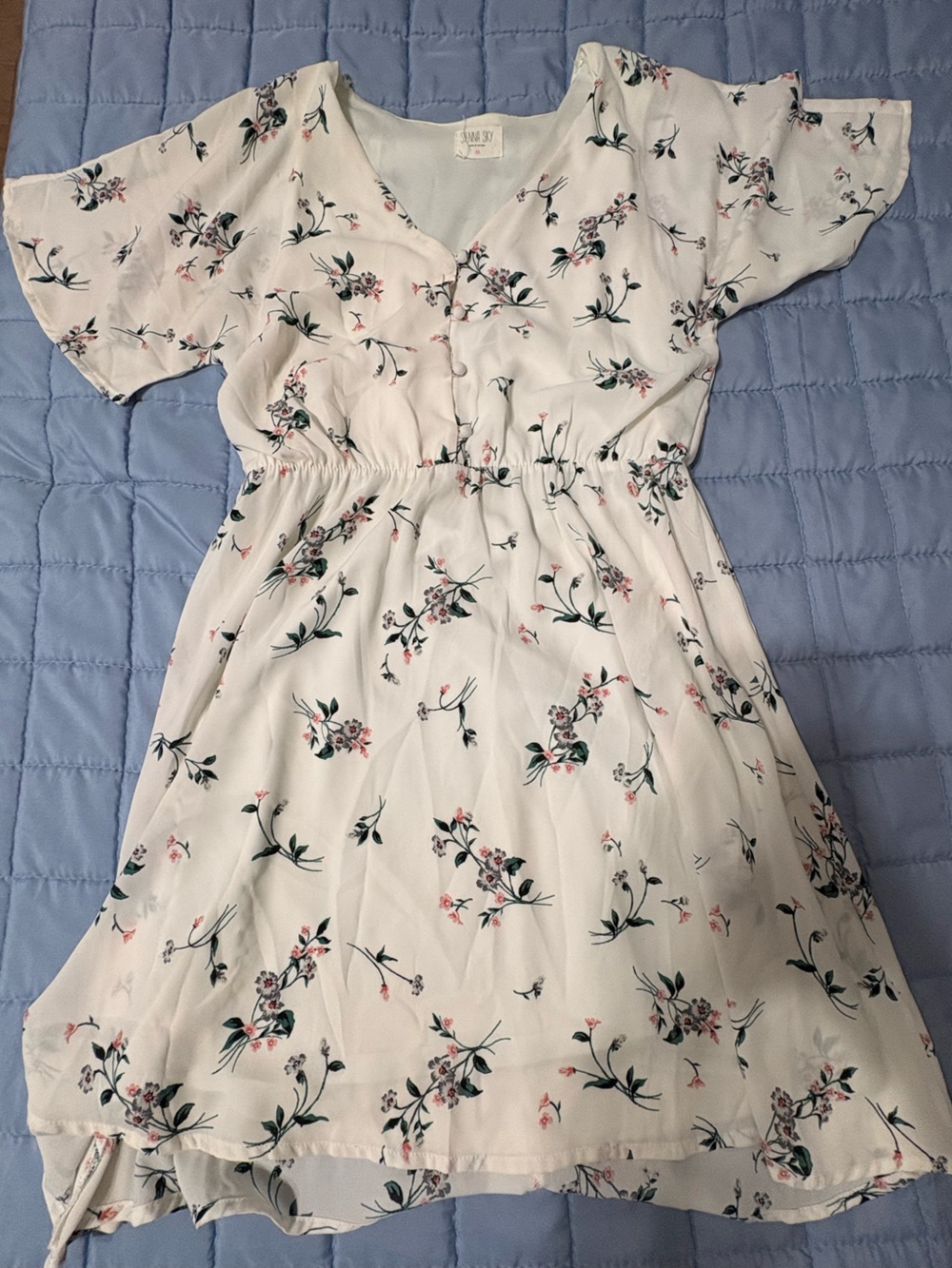 Sienna Sky Cream dress with Pink & Green Floral Print